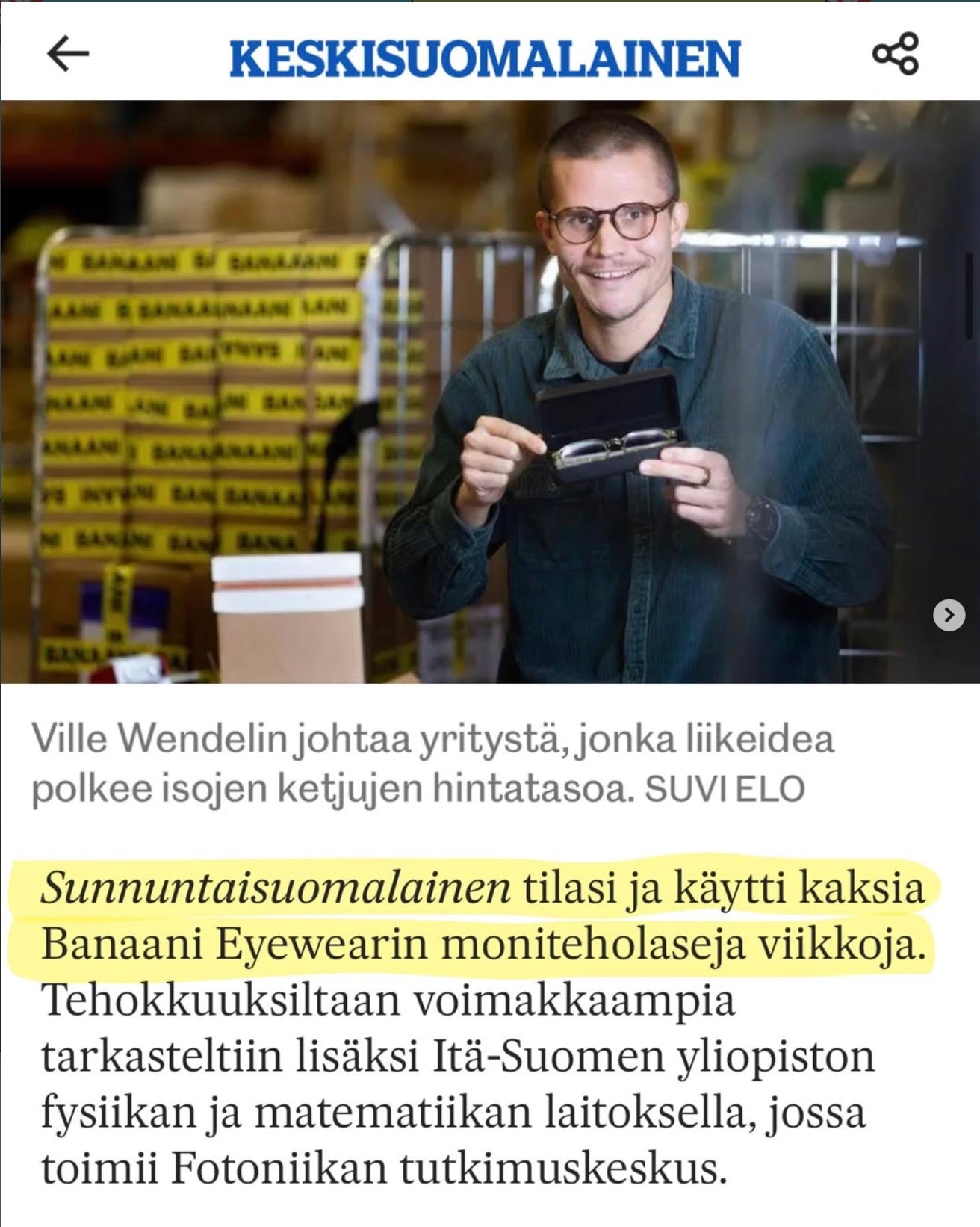 Keskisuomalainen: Sunnuntaisuomalainen testte de multifocale brillen van Banaani Eyewear